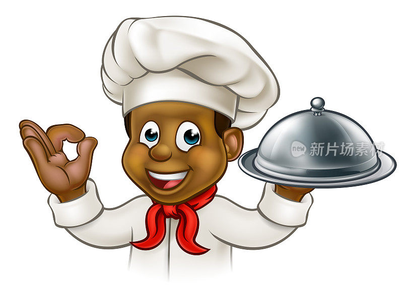 Cartoon Black Chef Holding Plate or Platter